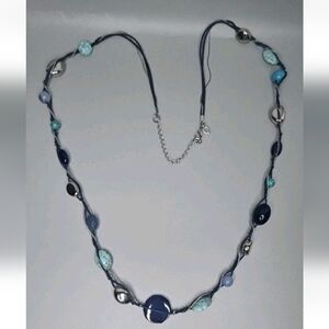Lia Sophia Jewelry Lagoon Long Necklace Turquoise River Shell Navy Blue Beads